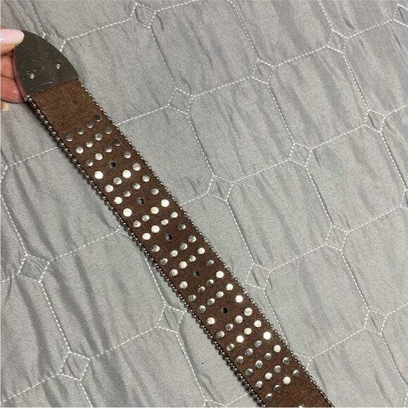 Studded Brown genuine leather Belt with Gold Accents S-M main image 4